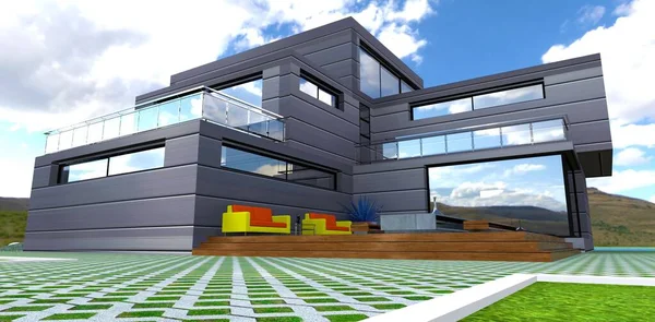 Diseño Exclusivo Una Casa Futurista Con Una Cómoda Zona Estar — Foto de Stock