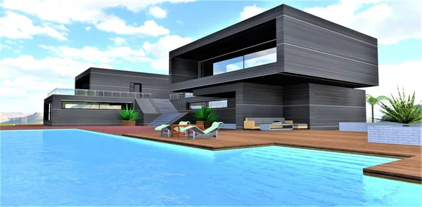 Prachtig Project Van Een Huis Met Zwembad Een Innovatief Bouwmateriaal — Stockfoto