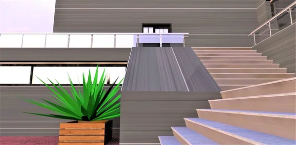 Escaleras Abstractas Hasta Segundo Piso Casa Élite Contemporánea Terminada Con —  Fotos de Stock