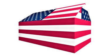 Amerikan bayrağının renklerine boyanmış askeri kahramanların olduğu bir tabut. 3d oluşturma.