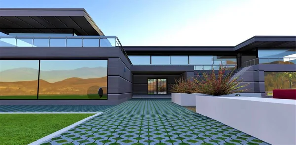 Picturesque Sunrise Wonderful Luxury Estate Illustration Encourages Client Buy House — Stock Photo, Image