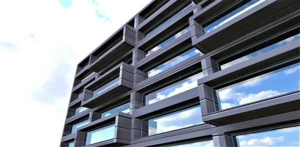 Индивидуальный Дизайн Современного Малоэтажного Офиса Алюминиевым Стеклянным Фасадом Фоне Облачного — стоковое фото