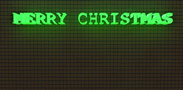 メリークリスマスのグリーティングカードのための珍しいテンプレート 織物の形で基板上の緑の発光碑文 3Dレンダリング — ストック写真