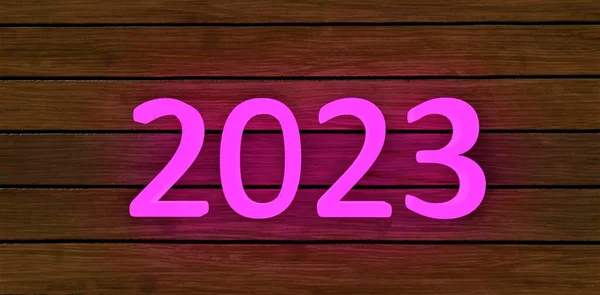 Номер 2023 Написан Розовыми Люминесцентными Цветами Пластине Фасадной Доски Использован — стоковое фото