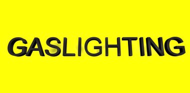 Sarı arkaplanda siyah harflerle yazılan Gaslighting kelimesi. 3d oluşturma.