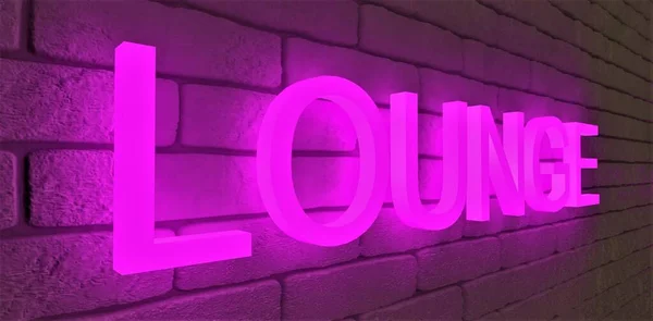 Белой Кирпичной Стене Ярко Фиолетовая Надпись Гостиной Рендеринг — стоковое фото