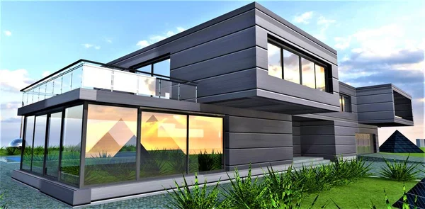 Das Exklusive Design Eines Modernen Landhauses Während Dessen Bau Umweltfreundliche — Stockfoto