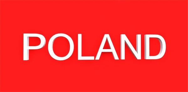 ポーランドの国旗として赤い背景に書かれた白い3DワードPoland 3Dレンダリング — ストック写真