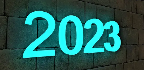 2023 Τιρκουάζ Αριθμός Στον Γκρίζο Πέτρινο Τοίχο Καλή Ιδέα Για — Φωτογραφία Αρχείου