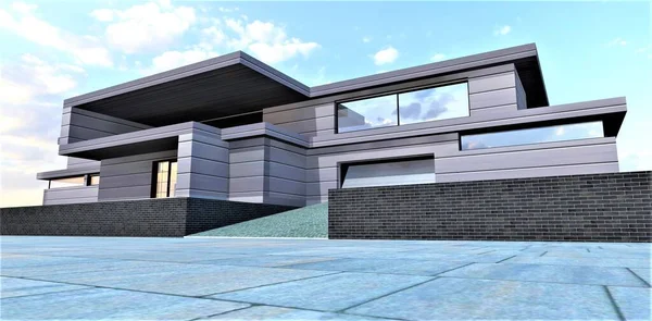 Huset Byggdes Enligt Exklusiv Design Avancerad Arkitekt Betongplattor Blandas Väl — Stockfoto