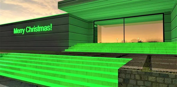 Ongebruikelijke Groene Kleur Voor Kerst Onderwerp Luxe Betonnen Trap Voor — Stockfoto