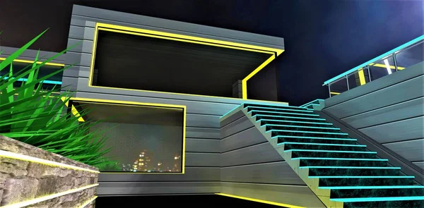 Beautiful Night View Exclusively Designed Cottage Led Luminous Elements Aluminum — Fotografia de Stock