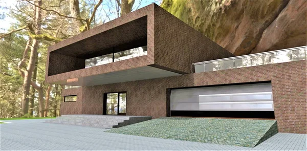 Design Esclusivo Una Casa Campagna Costruita Una Roccia Una Foresta — Foto Stock