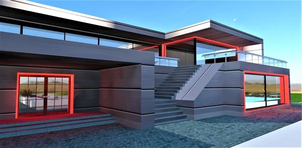 Wunderschöner Schattiger Innenhof Eines Hauses Mit Metallischer Außenlackierung Die Sonne — Stockfoto