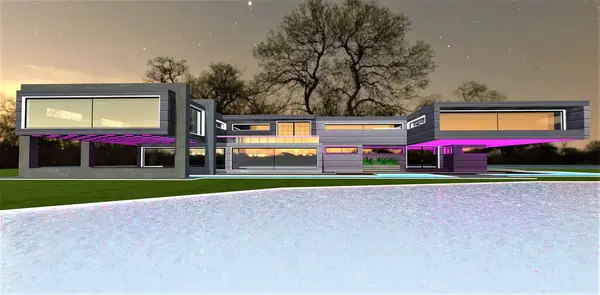 Diseño Personalizado Una Villa Campo Orillas Del Lago Iluminación Exterior —  Fotos de Stock