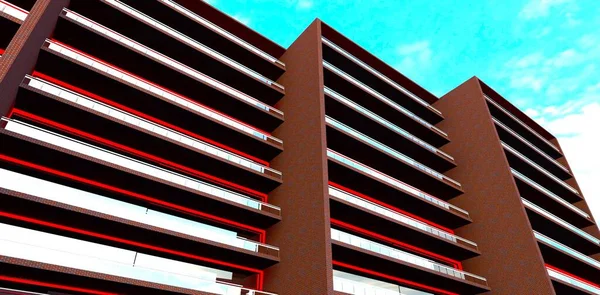 Новозбудований Сімейний Готель Передмісті Амстердама Вид Знизу Оздоблення Плиткою Червоної — стокове фото
