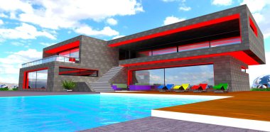 Banliyö konut inşaatı için yeni bitiş materyali. Metal plakaların farklı türleri. 3d oluşturma.