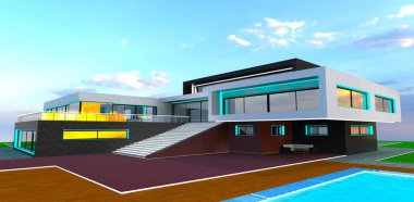 Kiralık banliyö mülkleri için mükemmel bir pankart. Potansiyel müşterinin dikkatini çekmek. 3d oluşturma.