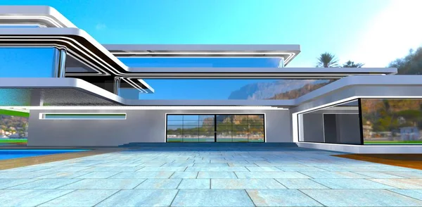Najpopularniejszy Projekt Luksusowej Nieruchomości Usa Widok Wielkie Wejście Fasada Szklana — Zdjęcie stockowe