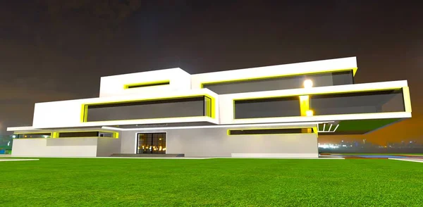 Жовті Довгі Світлодіодні Стрічки Вікна Обрамляють Освітлення Нічний Декор Сучасної — стокове фото