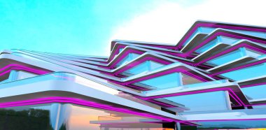 Lüks apartmanın mimari tasarımının gerçek dışı konsepti. ABD 'de trend yönü. 3d oluşturma.