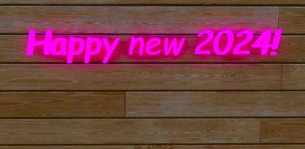 Purple Words Happy New 2024 Glowing Decked Board Excellent Idea — Stock Photo, Image