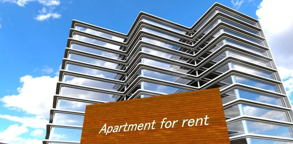 Apartment Rent Advertisement Board Glass Facade Building Cloudy Sky Rendering Stock Picture