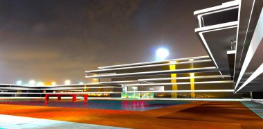 Brüksel, Belçika. 15 Mart 2024. Brüksel sokakları. Mavi gökyüzüne karşı Retro style sokak lambaları ve arka planda Otel binasının ön cephesi. Toison d 'Or Bulvarı boyunca