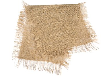 Burlap napkin with fringed edges, isolate on white background.