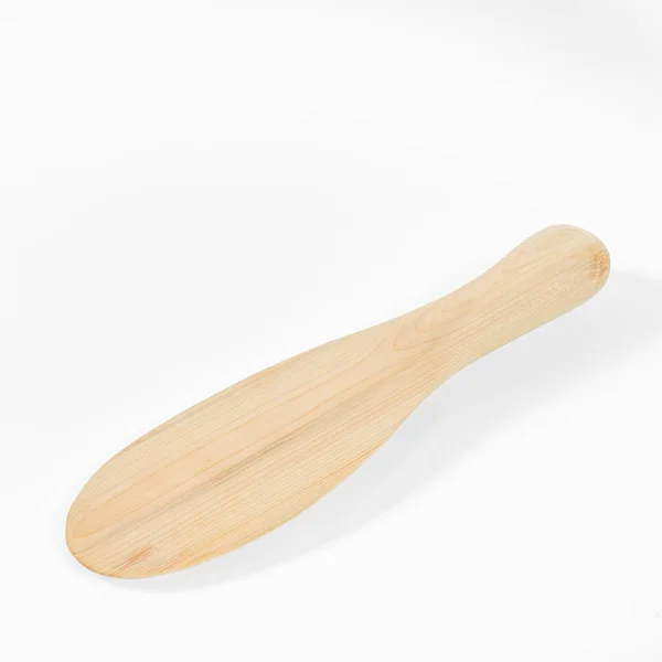 Dřevěné Kuchyňské Potřeby Dřevěná Špachtle Pro Míchání Salátu Pozadí Bílého — Stock fotografie