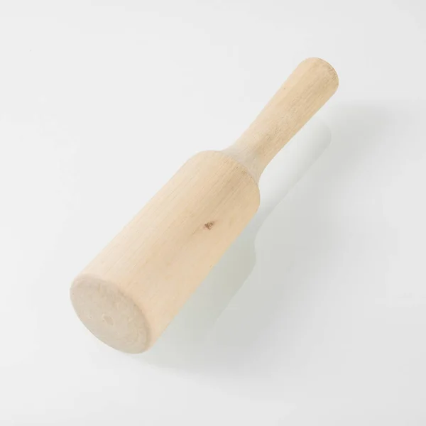 Dřevěné Kuchyňské Potřeby Dřevěná Palička Pro Pyré Bílém Pozadí — Stock fotografie