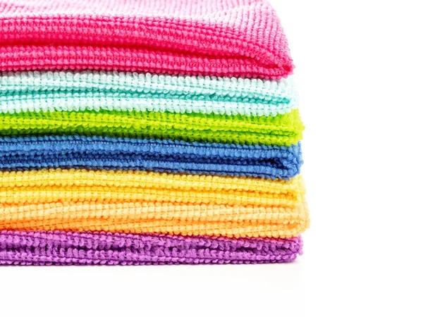 Stack Kitchen Microfiber Towels Bright Colors White Background Close — Stock Photo, Image