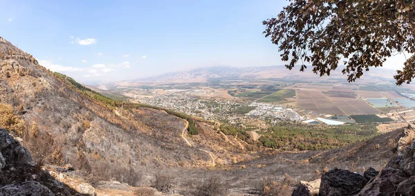 Vista Panorámica Desde Montaña Adyacente Valle Del Hula Cerca Ciudad —  Fotos de Stock