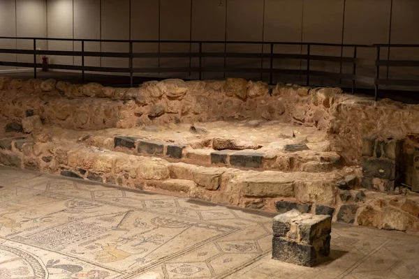 stock image Beit Shean, Israel, October 08, 2022 : A well-preserved mosaic on the floor of a ruined synagogue in the settlement of Beit Alfa - kibutz Heftziba, in the Jordanian valley,the north of Israel