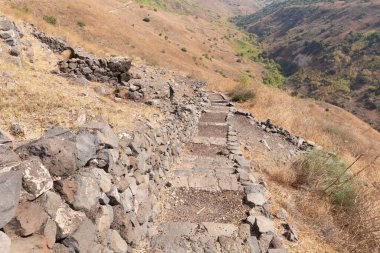 Gamla şehrinin kalıntılarında, Gamla Doğa Rezervi, Golan Tepeleri, kuzey İsrail 'de yer alan iyi korunmuş taş basamaklar.