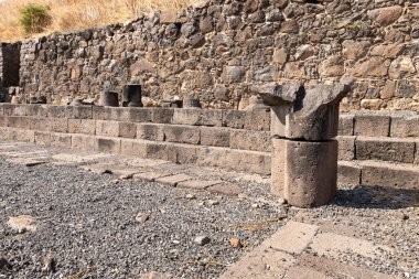 Gamla şehrinin harabelerindeki sinagogun kalıntıları, Gamla Doğa Rezervi, Golan Tepeleri, kuzey İsrail