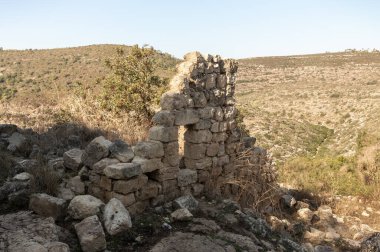 İsrail 'in kuzeyindeki Hayfa kenti yakınlarındaki Karmel ormanındaki eski bir binanın kalıntıları.