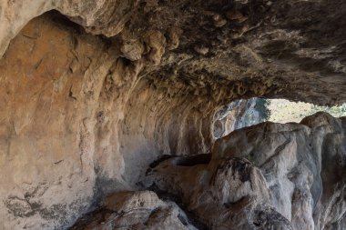 İsrail 'in kuzeyindeki Hayfa kenti yakınlarındaki Carmel ormanında kayaların tuhaf doğal kıvrımları.