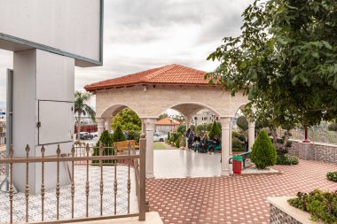 Ghajar, Israel, December 03, 2022 : Decorative gazebo on the main street in the Ghajar Alawite Arab village, located on the Golan Heights, on the border with Lebanon, in Israel