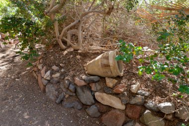 Eilat, Israel, December 13, 2022 : Decorative model of a broken cannon on the territory of the Botanical Garden in the Eilat city, southern Israel