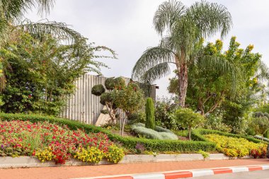 Ghajar, Israel, December 03, 2022 : Decoratively decorated roadside at the entrance to the Ghajar Alawite Arab village, located on the Golan Heights, on the border with Lebanon, in Israel