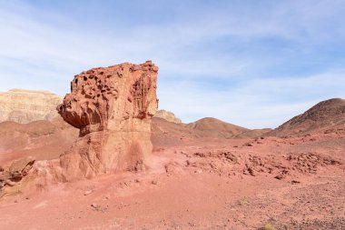Mushroom rock, a rock formed by the erosion of red sandstone in the national park Timna, near the city of Eilat, in southern Israel