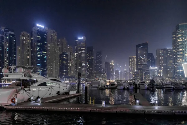 Dubai Förenade Arabemiraten Mars 2023 Nattutsikt Från Strandpromenaden Dubai Marina — Stockfoto