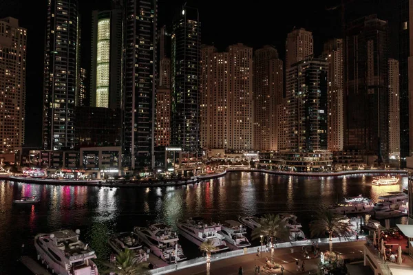 Dubai Förenade Arabemiraten Mars 2023 Nattutsikt Från Strandpromenaden Dubai Marina — Stockfoto