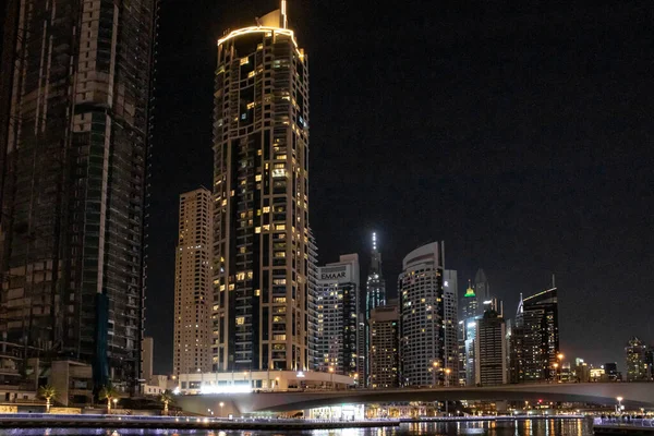 Dubai Birleşik Arap Emirlikleri Mart 2023 Dubai Limanından Gece Manzarası — Stok fotoğraf