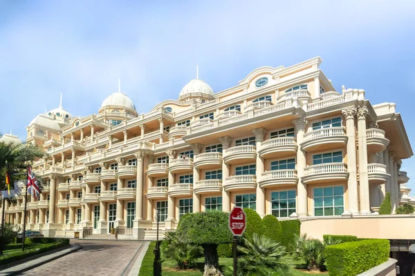 stock image Dubai, United Arab Emirates, March 18, 2023 : View from the window of the tourist bus to the Raffles The Palm Dubai on Palm Jumeirah island in Dubai city, United Arab Emirates