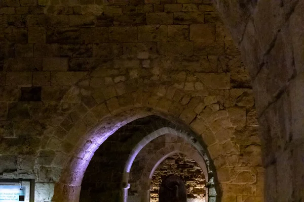 Акко Израиль Июня 2023 Года Каменные Залы Помещении Крепости Тамплиеров — стоковое фото