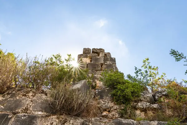 Dış duvarın kalıntıları, İsrail 'in kuzeyindeki Yukarı Celile' de yer alan Haçlı Kalesi 'nin harabelerinde bulunan Tötonik Düzenin Büyük Efendileri' nin evinin avlusunun kalıntıları.