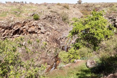 Gözlem güvertesinden Kuzey İsrail 'deki Yehudia Ulusal Doğal Parkı' ndaki büyük Zavitan düşüşüne bakın.