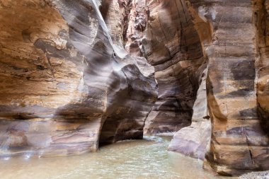 Sığ Mujib Nehri Ürdün 'deki Wadi Al Mujib' de Mujib Nehri Kanyonu boyunca yüksek dağların arasında akan kanyondur.